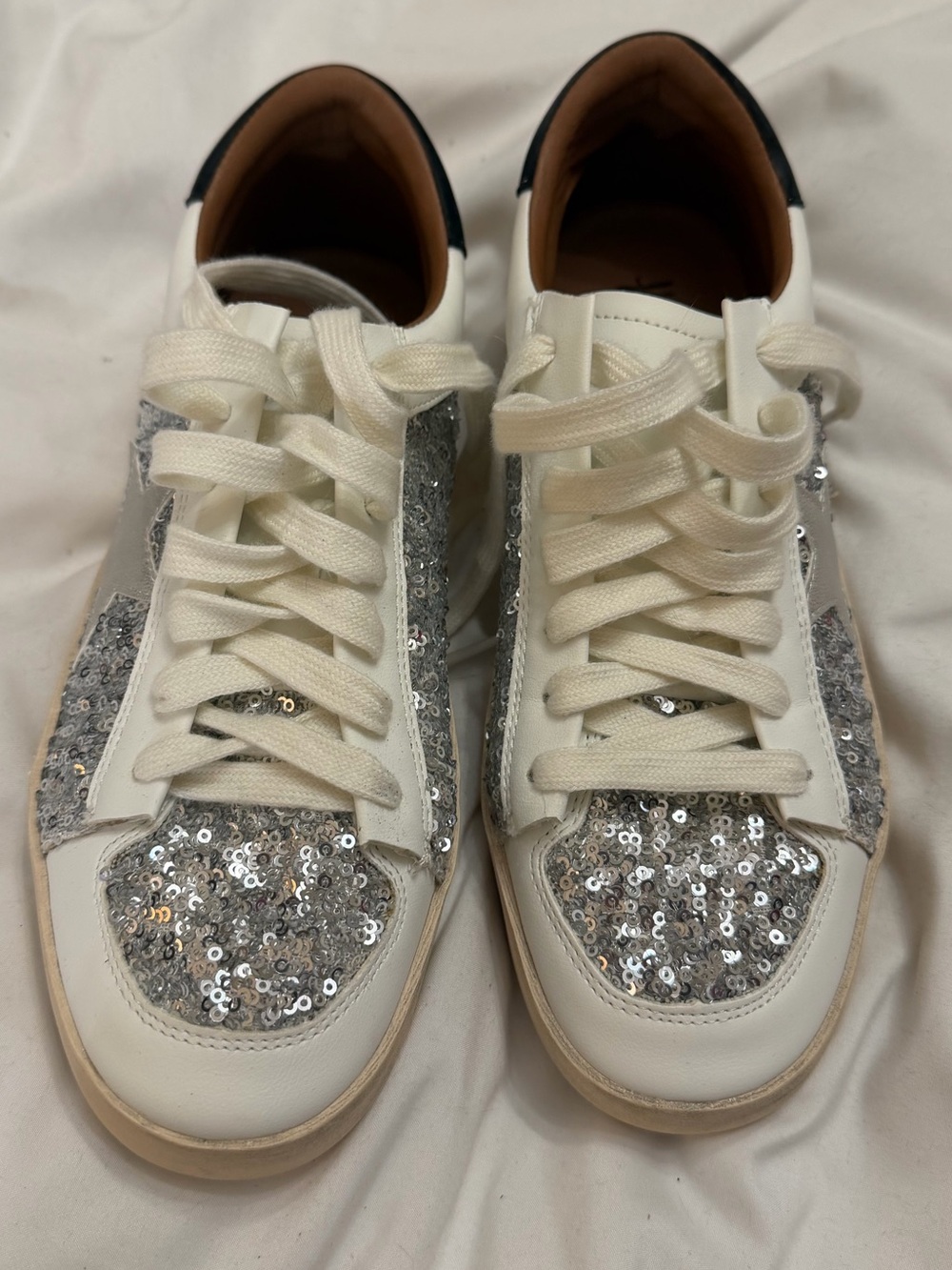 Corkys White Sneakers with Silver Sequin Accents